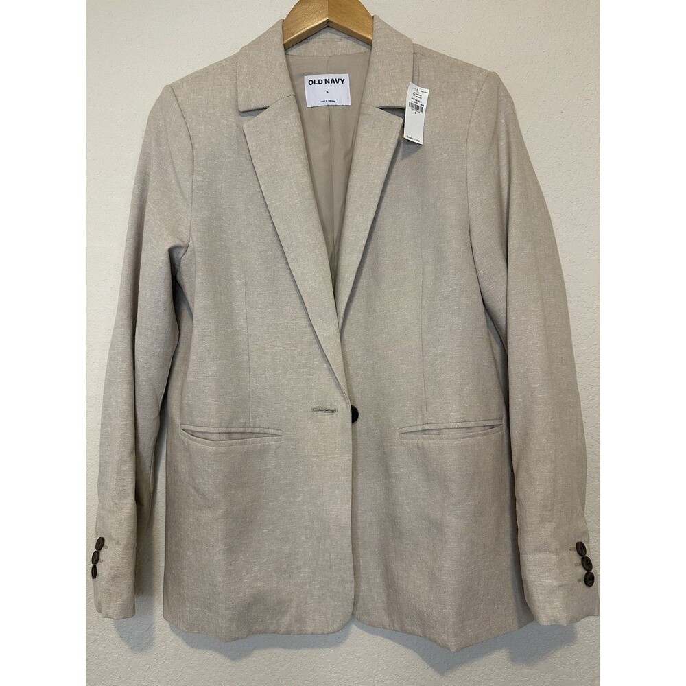 NWT Old Navy Taylor Fitted Linen Blend Suit Blazer Oatmeal Natural Beige Small